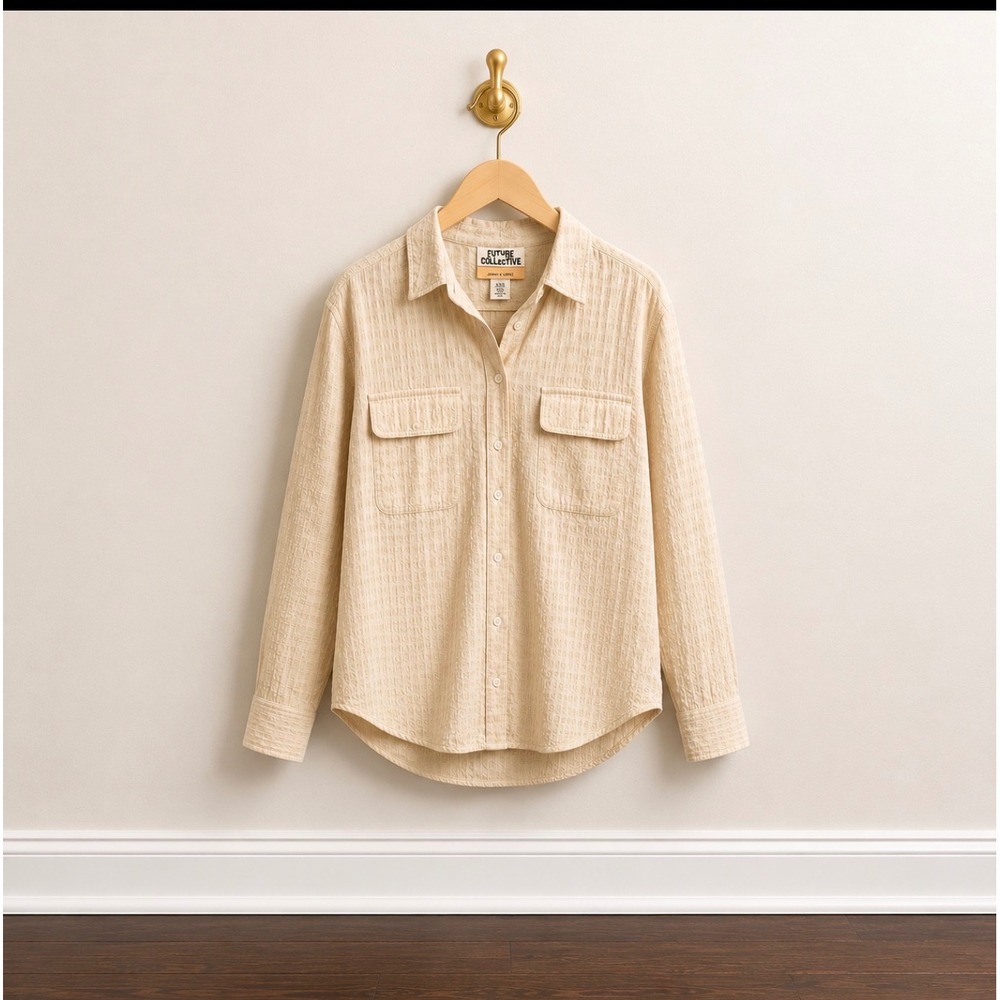 Future Collective Jenny K Lopez Cream Textured Button Down Utility Shirt XXS